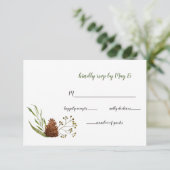 Rustieke conifeer laat dennenappel bruiloft RSVP kaartje (Staand voorkant)