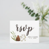 Rustieke Conifer Pine kegel bruiloft RSVP Uitnodiging Briefkaart (Staand voorkant)
