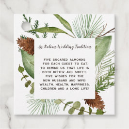 Rustieke coniferen takken dennenappel bruiloft bedankjes labels