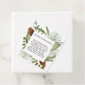 Rustieke coniferen takken dennenappel bruiloft bedankjes labels (In situ)