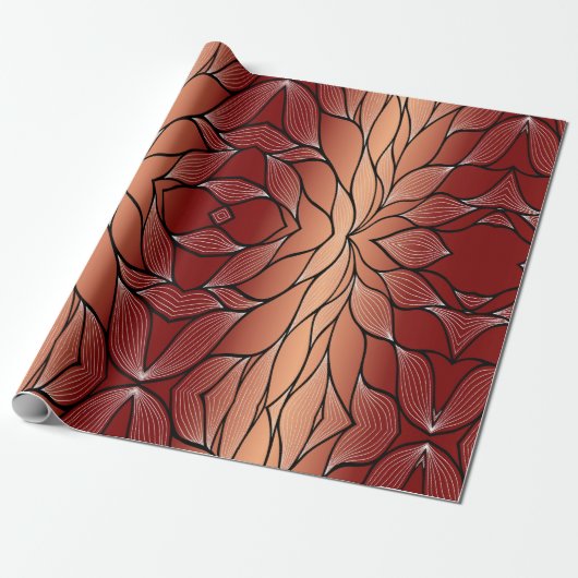 Rustieke Coppery Bronze Leave Pattern Cadeaupapier (Uitgerold)
