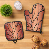 Rustieke Coppery Bronze Leave Pattern Ovenwant & Pannenlap Set (Top down)