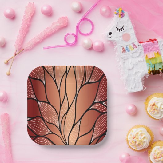 Rustieke Coppery Bronze Leave Pattern Papieren Bordje (Feest)