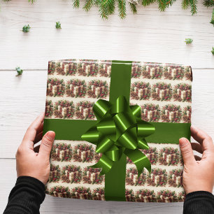 Rustieke Coquette Plaid Bow Holly Pinecone Kerstmi Cadeaupapier