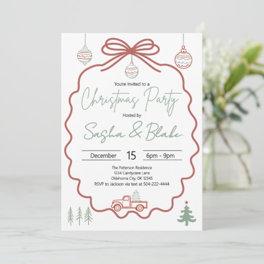 Rustieke Coquette Rood Groen Kerstfeest Kaart (Staand voorkant)