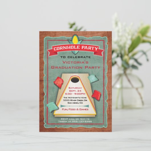 Rustieke Cornhole Bean Bag Toss Feest Uitnodiging (Staand voorkant)