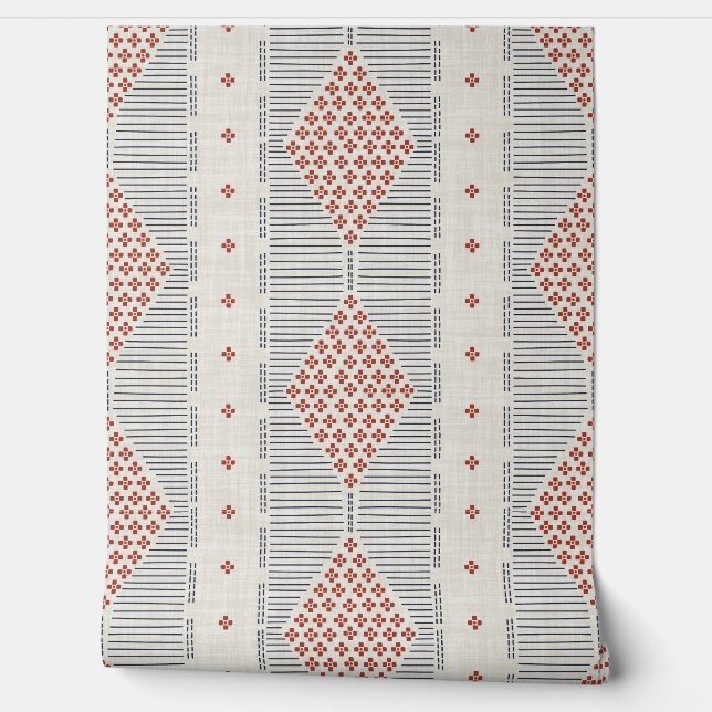 Rustieke Cottage Americana Erfgoed Blauw Rood Wit Behang (Afrollen)
