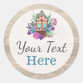 Rustieke Cottage Chic Bloemenkabin Waterverf Hout Ronde Sticker