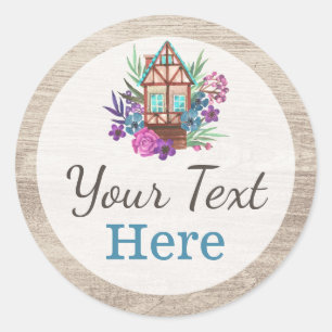 Rustieke Cottage Chic Bloemenkabin Waterverf Hout Ronde Sticker