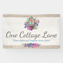 Rustieke Cottage Chic Bloemenkabin Waterverf Hout Spandoek