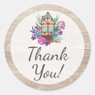 Rustieke cottage-chic bloemenkabinethout bedankt ronde sticker