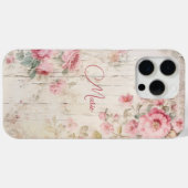 Rustieke Cottage stijl Rozen op oud hout w / naam Case-Mate iPhone Case (Achterkant (horizontaal))