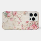 Rustieke Cottage stijl Rozen op oud hout w / naam iPhone Hoesje (Achterkant horizontaal)