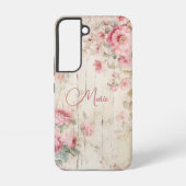 Rustieke Cottage stijl Rozen op oud hout w / naam Samsung Galaxy Hoesje (Achterkant)