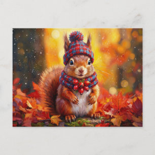 Rustieke Cottagecore Herfst Rode Eekhoorn Landscha Briefkaart