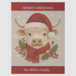 Rustieke cottagecore Highland Koe met Santa Hat Tissuepapier