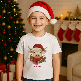 Rustieke cottagecore Highland Koe Santa Hat Tri-Blend Shirt