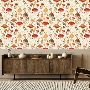 Rustieke Cottagecore Mushroom Patroon Peel en Stic Behang