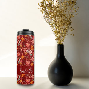 Rustieke cottagecore waterverf bloemenrood thermosbeker