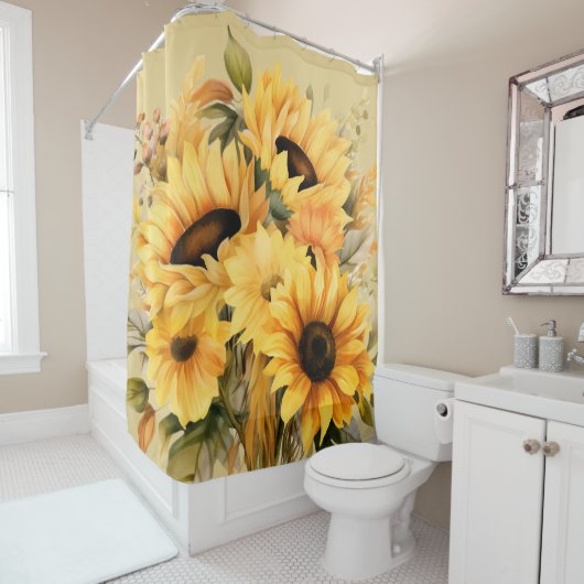 Rustieke Country Americana Zonnebloem Douchegordij Douchegordijn (In situ)