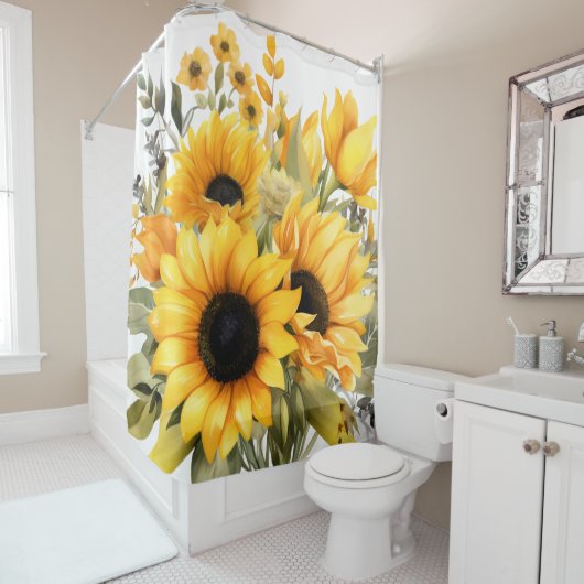 Rustieke Country Americana Zonnebloem Douchegordij Douchegordijn (In situ)
