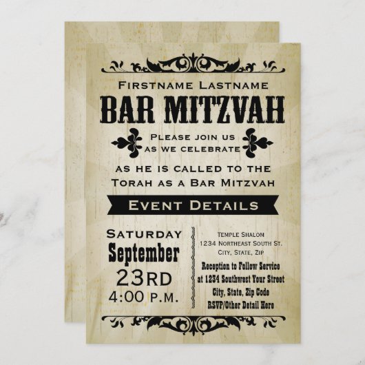 Rustieke  Country Bar Mitzvah Uitnodiging (Voorkant / Achterkant)