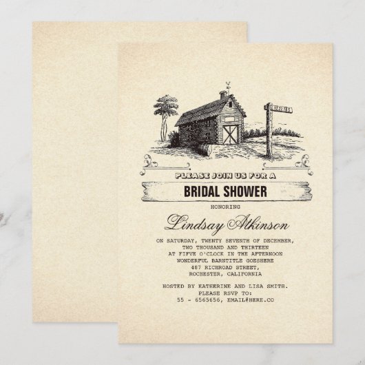 Rustieke Country Barn Bruids Douche Uitnodigingen (Voorkant / Achterkant)