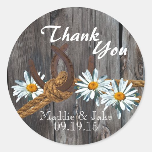 Rustieke Country Barn Hout en Daisies Ronde Sticker (Voorkant)