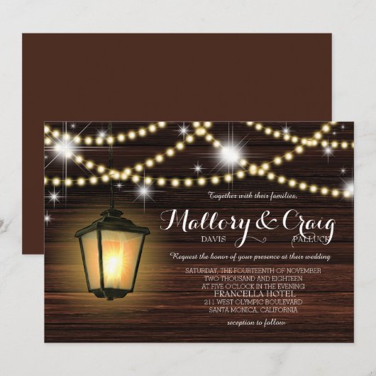 Rustieke Country Barn Lantaarn String Lights Weddi Kaart (Voorkant / Achterkant)