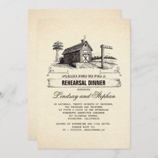 Rustieke Country Barn Repetitie Diner Uitnodiginge Kaart (Voorkant / Achterkant)