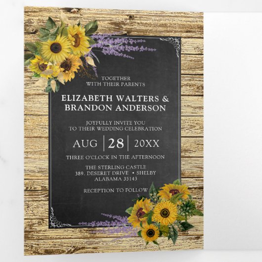 Rustieke Country Barn Wildflower Wedding Drieluik Uitnodiging (Binnenzijde eerst)