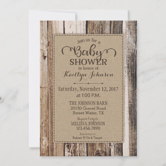 Rustieke Country Barn Wood Baby shower Kaart (Voorkant)