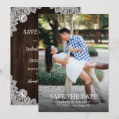 Rustieke Country Barn Wood Burlap Lace Trouwfoto Save The Date (Voorkant / Achterkant)