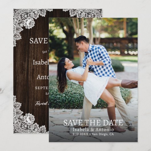 Rustieke Country Barn Wood Burlap Lace Trouwfoto Save The Date (Voorkant / Achterkant)