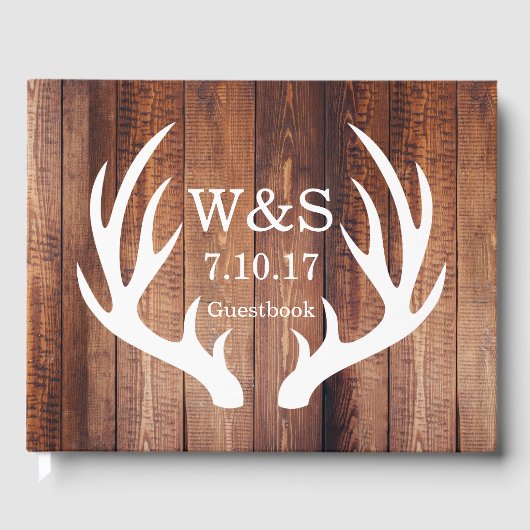 Rustieke Country Barn Wood Deer Antlers & Initiale Gastenboek (Voorkant)