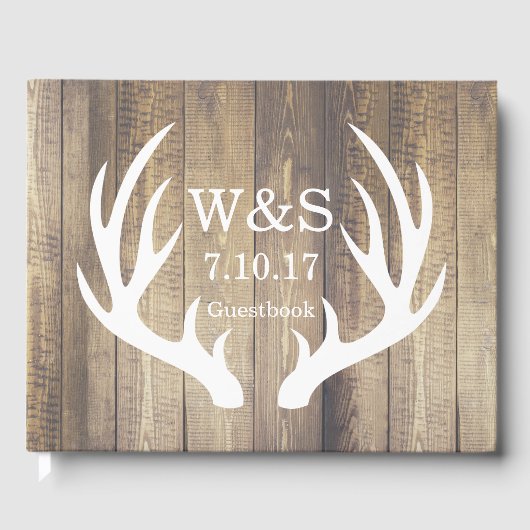 Rustieke Country Barn Wood Deer Antlers & Initiale Gastenboek (Voorkant)