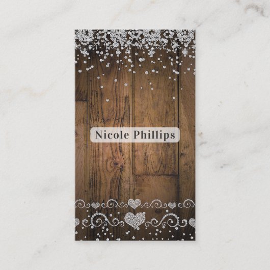Rustieke Country Barn Wood Glam Diamonds Sparkle Visitekaartje (Voorkant)