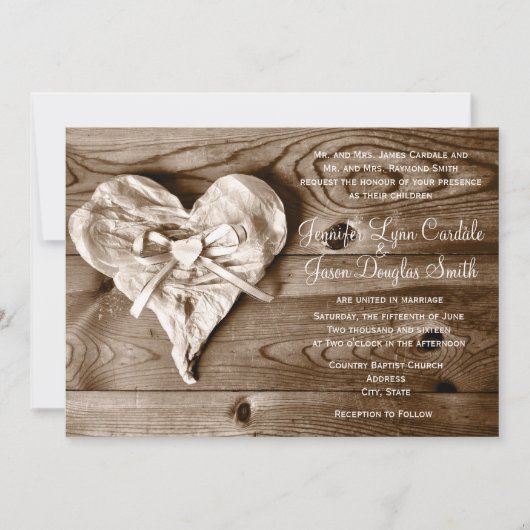 Rustieke Country Barn Wood Heart Wedding Uitnodigi Kaart (Voorkant)