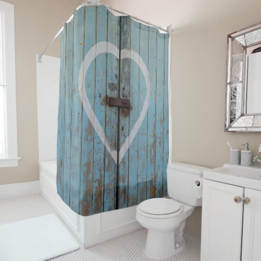Rustieke Country Blue Barn Door Heart Douchegordijn (In situ)