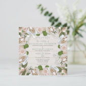 Rustieke Country Blush Roos Bloemen Moderne Krans Kaart (Staand voorkant)