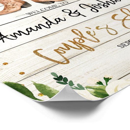 Rustieke Country Boots Couple's Douche Welkomstbor Poster (Hoek)