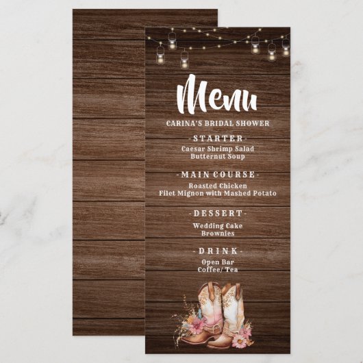 Rustieke Country Boots Cowgirl Floral Verjaardag M Menu (Voorkant / Achterkant)