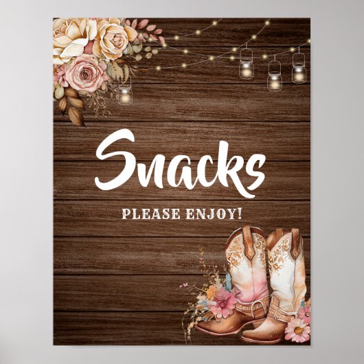 Rustieke Country Boots Cowgirl Verjaardag Snacks t Poster (Voorkant)