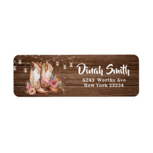 Rustieke Country Boots Cowgirl Verjaardagsadres Etiket