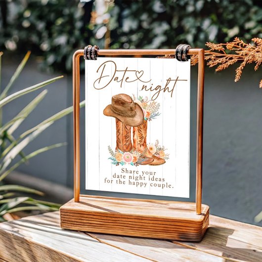 Rustieke Country Boots & Pet Datum Nacht Ideeënbor Reclamebord Met Voetstuk