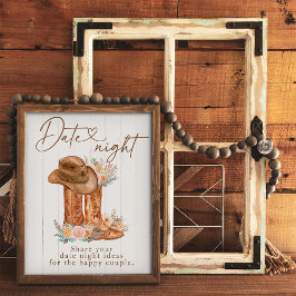 Rustieke Country Boots & Pet Datum Nacht Ideeënbor Reclamebord Met Voetstuk