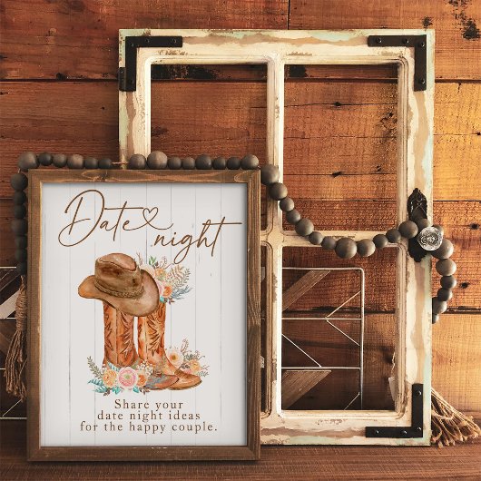 Rustieke Country Boots & Pet Datum Nacht Ideeënbor Reclamebord Met Voetstuk