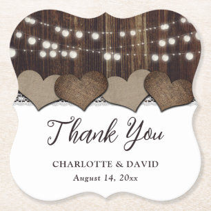 Rustieke Country Burlap Barn Wedding Dank u Kartonnen Onderzetters