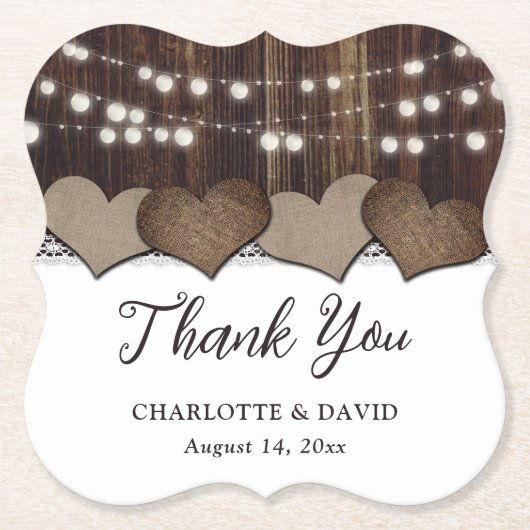Rustieke Country Burlap Barn Wedding Dank u Kartonnen Onderzetters (Voorkant)