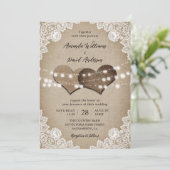 Rustieke Country  Burlap Bloemen Lace Wedding Kaart (Staand voorkant)